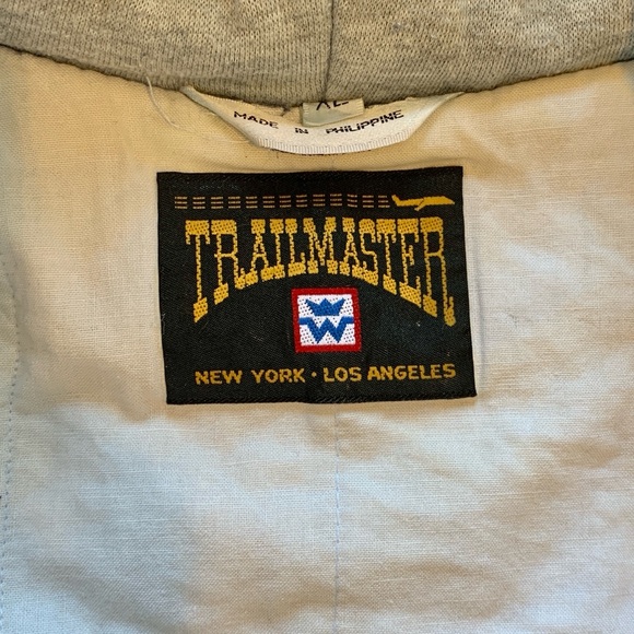 Vintage Trailmaster New York Los Angeles Blue Jean Cotton Denim Hooded Jacket XL - Picture 3 of 16